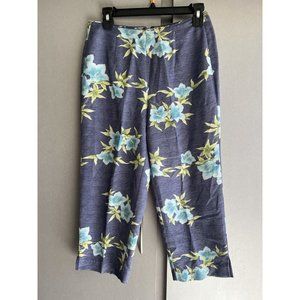 Tommy Bahama Womens Size 6 Cropped Blue Floral Print 100% Silk Pants